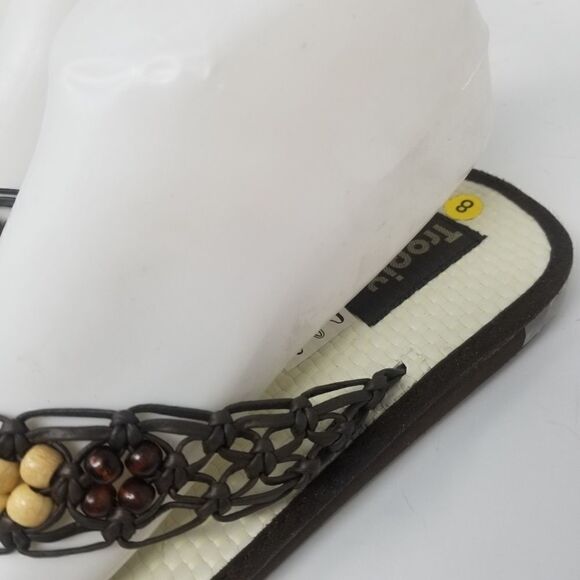 TROPIX MACRAME SANDALS. SIZE 8. NEAR NEW CONDITION. BROWN. OFF WHITE - Picture 3 of 16